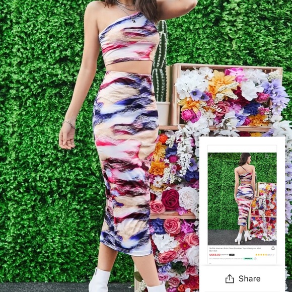 One shoulder top & midi skirt set - Picture 3 of 4